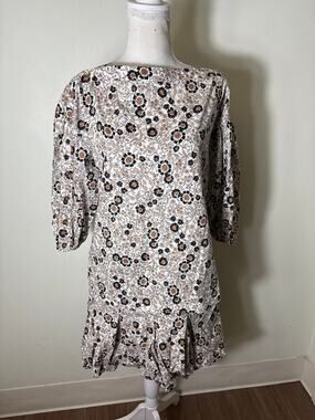 Buru Black and Brown Floral Long Sleeve Top and Mini  Skirt Set Sz S